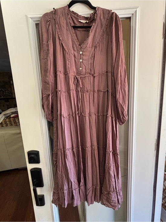 easel Dresses & Skirts - easel Dusty Mauve Tiered Long Sleeve Maxi Dress